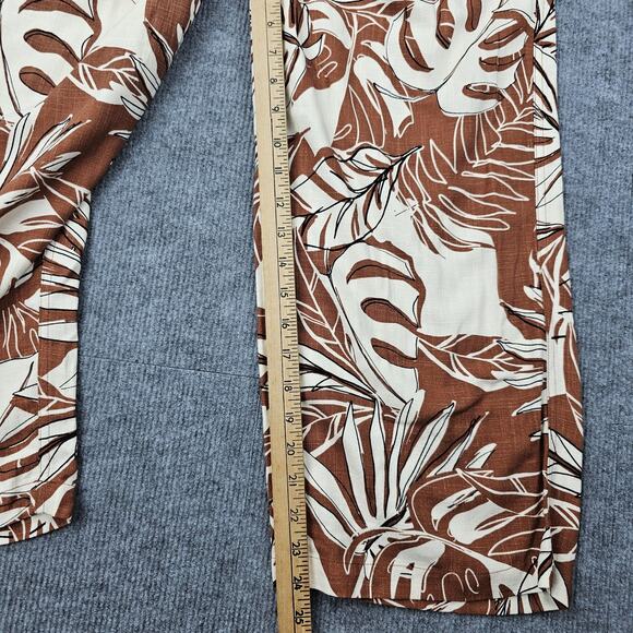 Susan Graver Pants Womens Medium Linen Tropical Leaf Wide Leg Coastal Vacation - Picture 3 of 7